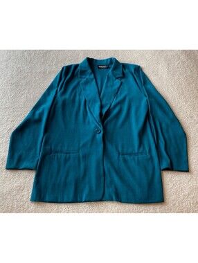 VTG Briggs Blue Green Teal Blazer Suit Jacket Women's 2X 1X 80s 90s Made in USA